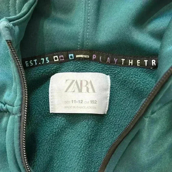 Zara Kids Play the track EST. 75 green zip up jackets size 11-12 retro vibe - Picture 5 of 13